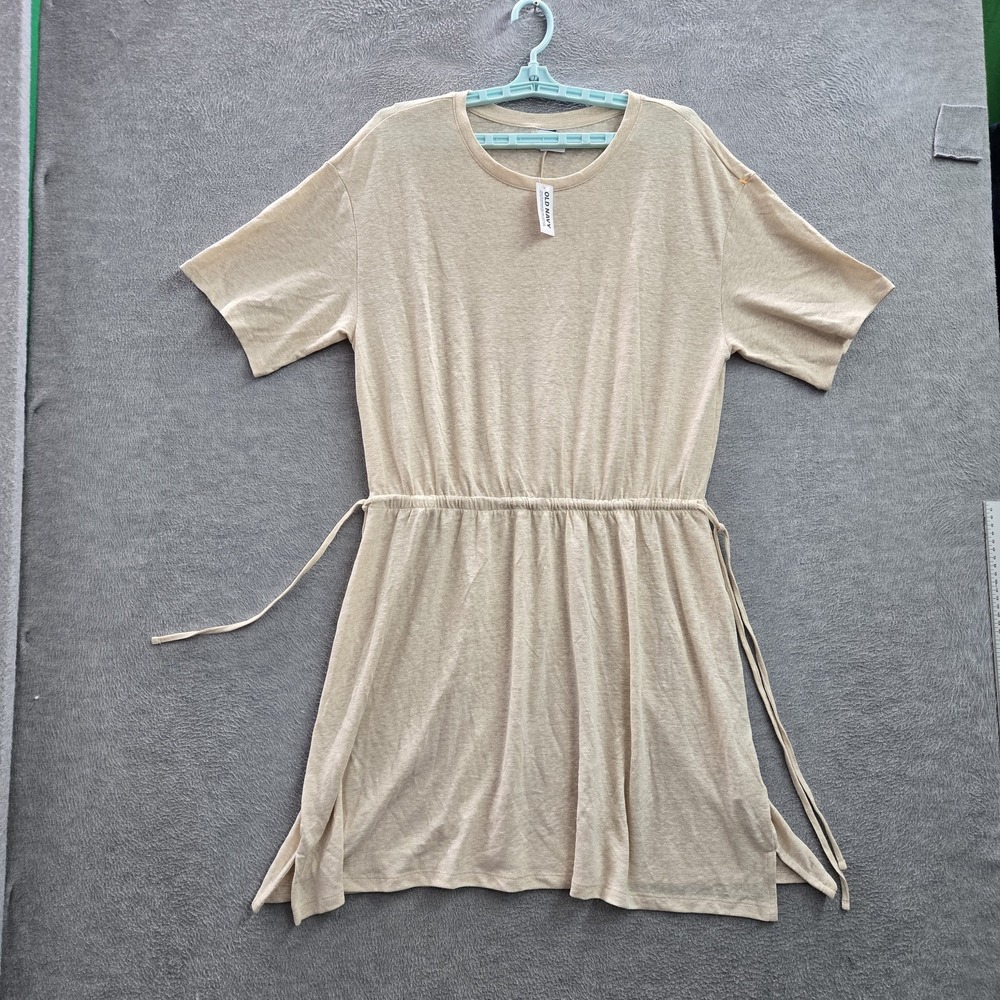 Old Navy Women Dress XL Brown Linen Polyester T-Shirt Mini Casual NWT
